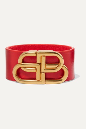 Red Leather and gold-tone bracelet | Balenciaga | NET-A-PORTER
