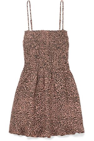 Reformation | Rouen shirred leopard-print linen mini dress | NET-A-PORTER.COM