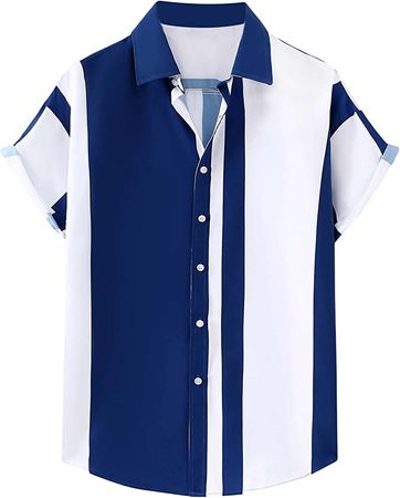 Floerns Men's Striped Shirts Casual Short Sleeve Button Down Shirts A Multicoloured M at Amazon Men’s Clothing store