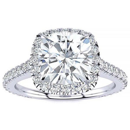 2.00ct Cushion Moissanite and Diamond Halo Engagement Ring on 14K Micro Pave Setting