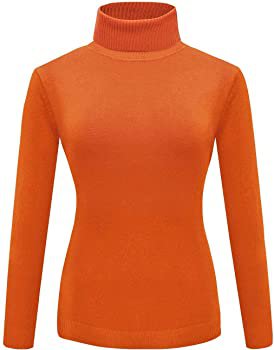 Women's Warm High Neck Long Sleeve Slim Fit Casual Orange Turtleneck Sweater Jumper L at Amazon Women’s Clothing store