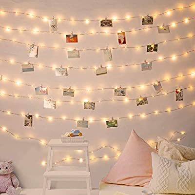 HISAYSY Photo Clips String Light，33 ft 100 LED Waterproof Fairy String Lights with 100 Clips, Battery/USB Powered String Lights with Photo Clips 8 Lighting Modes for Bedroom Christmas Wedding Parties: Amazon.co.uk: Lighting