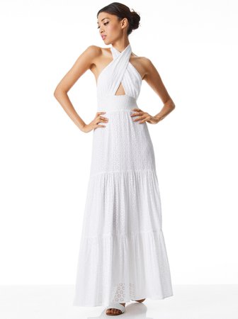 Lyndon Cross Front Maxi Dress In White | Alice And Olivia