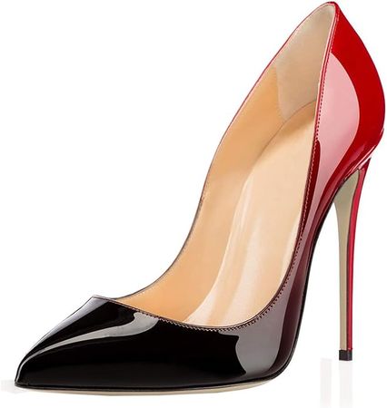 Amazon.com | COLETER Pointy Toe Pumps for Women,Patent Gradient Animal Print High Heels Usual Dress Shoes Red Black 12cm-RB 9 US | Pumps