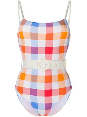 Solid & Striped Check Print Belted Swimsuit - Farfetch