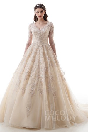 Princess Court Train Tulle Gothic Wedding Dress LD4622 | Cocomelody