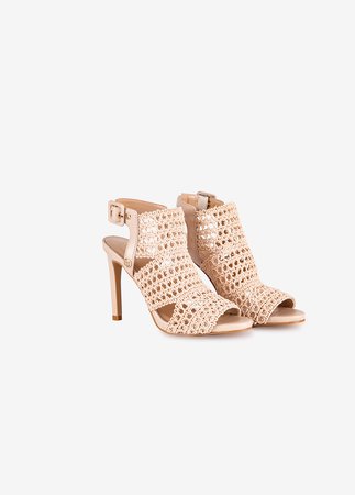 Nappa sandals with heel with stretch macramé upper and ankle strap 'Bloom'