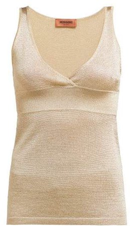 V Neck Panelled Tank Top - Womens - Gold