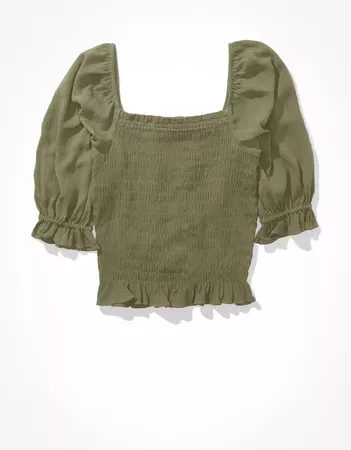 AE Smocked Square Neck Blouse green
