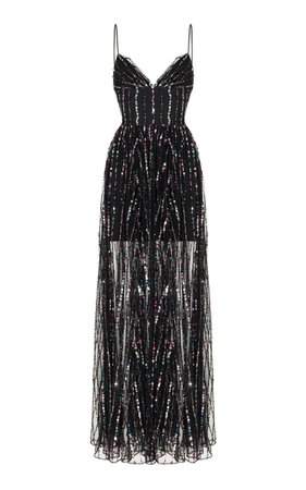 Rasario Sleeveless Sequined Tulle Gown
