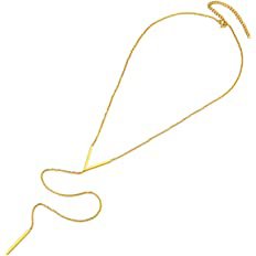 Amazon.com: FOCALOOK Bar Pendant Y Gold Necklace Hypoallergenic Stainless Steel 18K Gold Plated Minimalist Dangle Extra Long Pendant Lariat Necklaces for Women : Everything Else