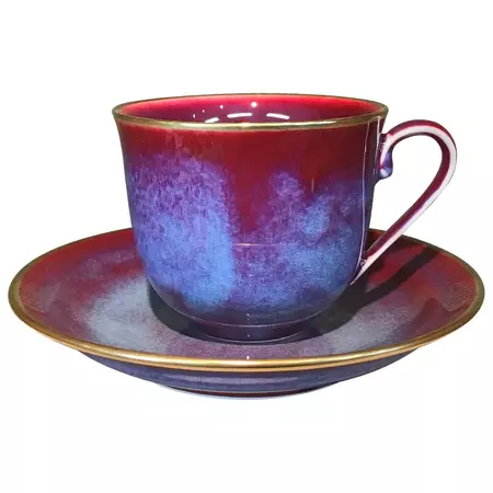Japanese Hand-Glazed Red Porcelain Cup and Saucer by Contemporary Master Artist For Sale at 1stDibs