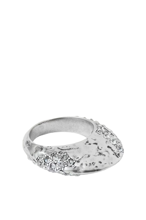 Saint Laurent Hammered silver-tone crystal ring