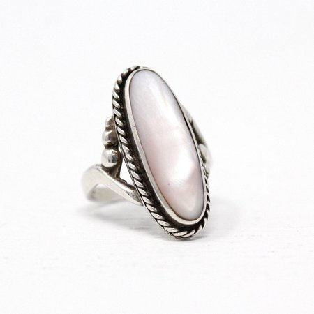 Mother Of Pearl Ring Retro Sterling Silver Genuine Pink | Etsy
