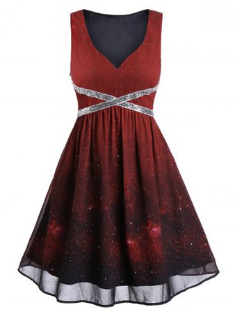 Ombre Color Galaxy Print Evening Dress