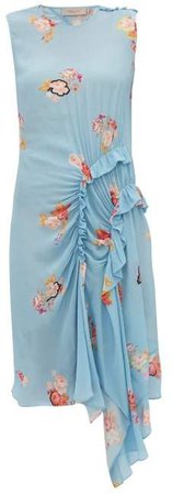 Antoinette Ruffled Floral Print Crepe Dress - Womens - Blue Multi