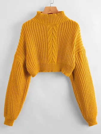 Drop Shoulder Ribbed Knit Crop Sweater | SHEIN USA yellow