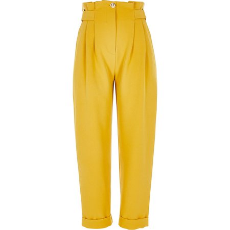 Yellow buckle waist peg trousers | River Island