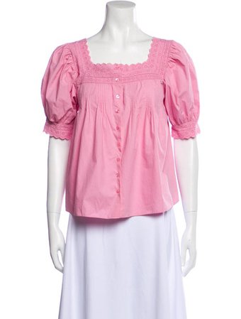 DÔEN Square squared scalloped lace pink smock Sleeve Blouse - Pink Tops, Clothing - WDOEN34784 | The RealReal