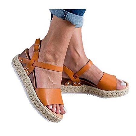 Amazon.com: Cenglings Espadrilles Sandals,Women Open Toe Slip On Platform Sandals Buckle Strap Wedges Shallow Beach Shoes: Gateway