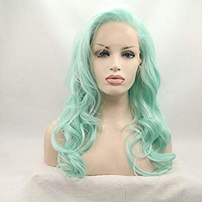 Amazon.com : Lucyhairwig Glueless High Temperature Heat Resistant Fiber Hair Long Wavy Mint Green Synthetic Lace Front Wig for Drag Queen : Beauty