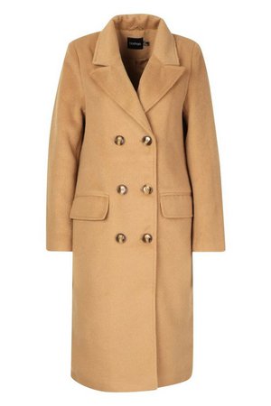 Brushed Wool Look Double Breasted Coat | Boohoo