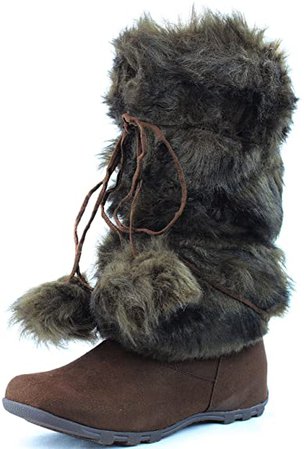 Amazon.com | DailyShoes Women's Snow Boot Winter Warm Mid Calf Knee-high Boots Toe Tassels Autumn Warmer-02 Mukluk Faux Fur Round Ankle High Bootie Warmer-01 Brown Suede 9 | Snow Boots