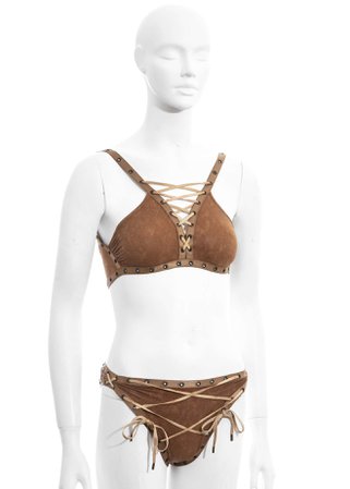 Christian Dior by John Galliano brown leather effect lace-up bikini, ss 2003