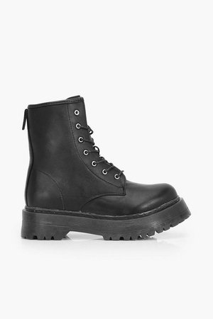 Wide Fit Platform Hiker Boots | Boohoo black
