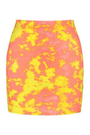 Bright Tie Dye Ribbed Mini Skirt | boohoo orange