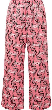 Printed Silk-satin Wide-leg Pants - Pink