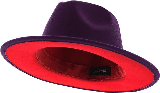 The Bowery - Red Bottom Flat Brim Fedora (Rose Burgundy x Red, Small) at Amazon Men’s Clothing store