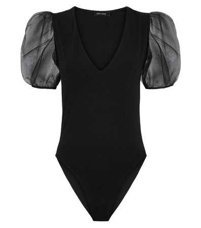 Black Organza Puff Sleeve Bodysuit | New Look