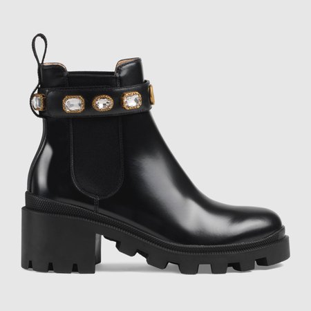 black leather Leather ankle boot with belt | GUCCI® US