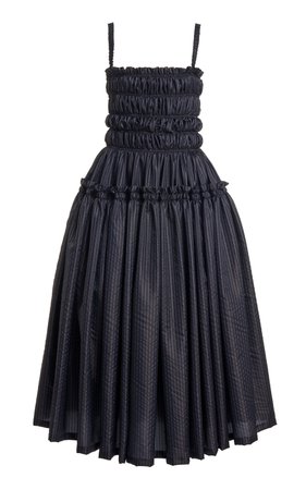 Alyssa Gathered Pinstriped Satin Midi Dress by Molly Goddard | Moda Operandi