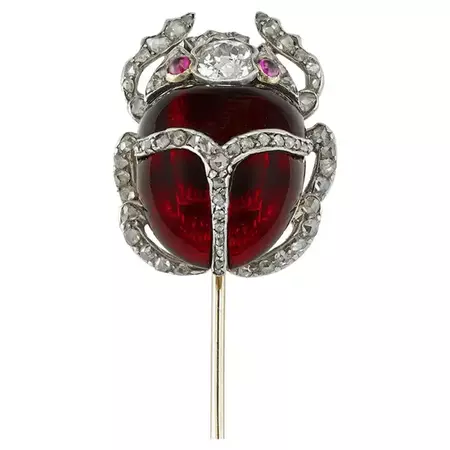 A Victorian Garnet And Diamond Scarab Pin/ring For Sale at 1stDibs