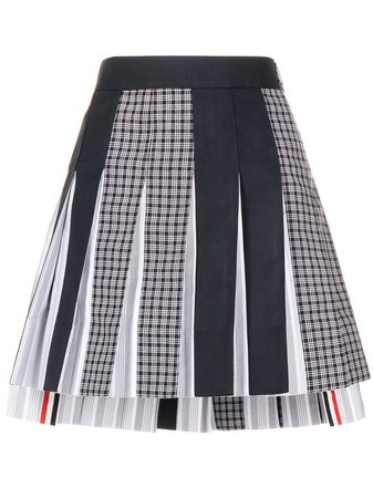 Thom Browne check-panel pleated skirt - FARFETCH