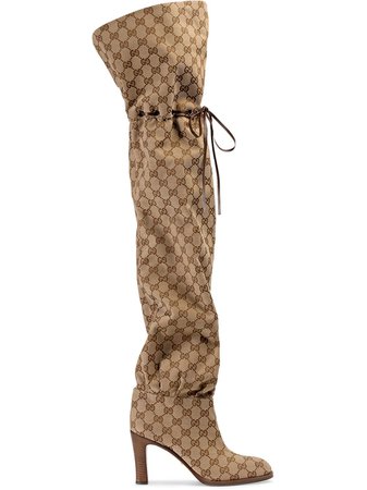 Neutral Gucci Original Gg 85Mm Canvas Over-The-Knee Boots | Farfetch.com