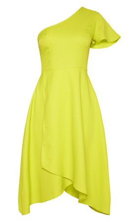 Lime Ruffle One Shoulder Midi Dress | Dresses | PrettyLittleThing USA