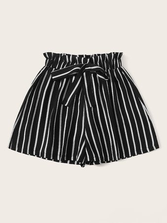 High Waist Bow Decor Striped Paperbag Shorts | ROMWE