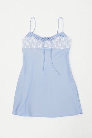UO Perrie Lace-Inset baby blue Slip Dress | Urban Outfitters