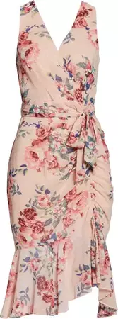 Eliza J Floral Ruched Chiffon Faux Wrap Dress | Nordstrom