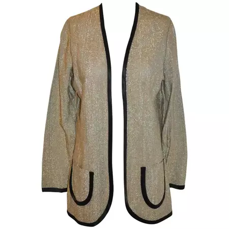 Vera Bronze and Metallic Gold Open Evening Jacket with Patch Pockets For Sale at 1stDibs
