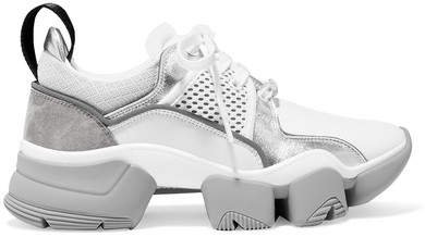 Jaw Mesh And Suede-trimmed Leather, Neoprene And Rubber Sneakers - Silver