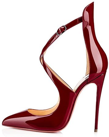 Amazon.com | Sammitop Women's Pointed Toe Stiletto High Heels Crisscross Strappy Pumps Ladies Ankle Buckle Strap Shoes Burgundy US9 | Pumps