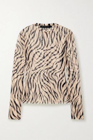 Beige Zebra-print stretch-mesh top | Sally LaPointe | NET-A-PORTER