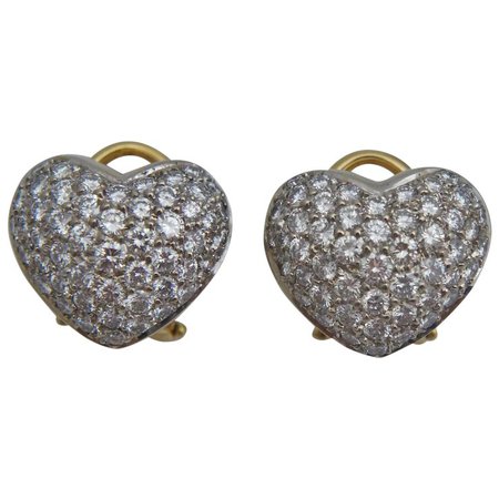 Spark Creations 18K 2 Cttw Diamond Heart Earrings Designer Designs : Golden Rings | Ruby Lane