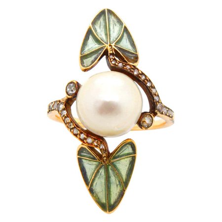 René Lalique Art Nouveau Pearl and Enamel Ring, circa 1900 For Sale at 1stdibs