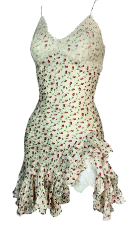 vintage beige slip dress red floral coquette lace lacy frills white