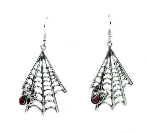 Hanging Gothic Spider Web & Spider Earrings Jewelry